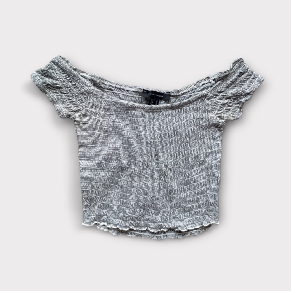 Full-Smock Off-Shoulder Crop Top Pinstripe